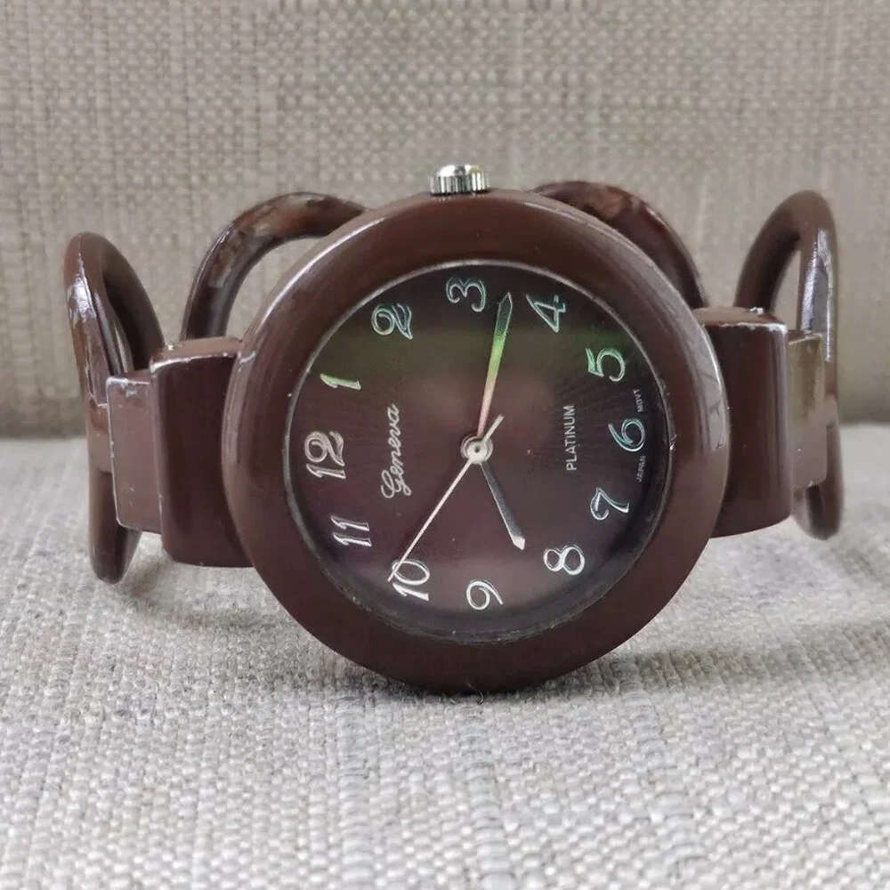 Geneva Women Wristwatch Brown Tone Metal Cuff Band Analog Watch - Picture 1 of 12